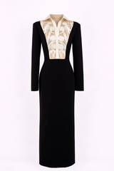 long sleeve column dress with embroidered illusion bodice – NOCTARA