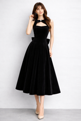 Name: sleeveless fit-and-flare dress with keyhole neckline and back bow – RUBINA