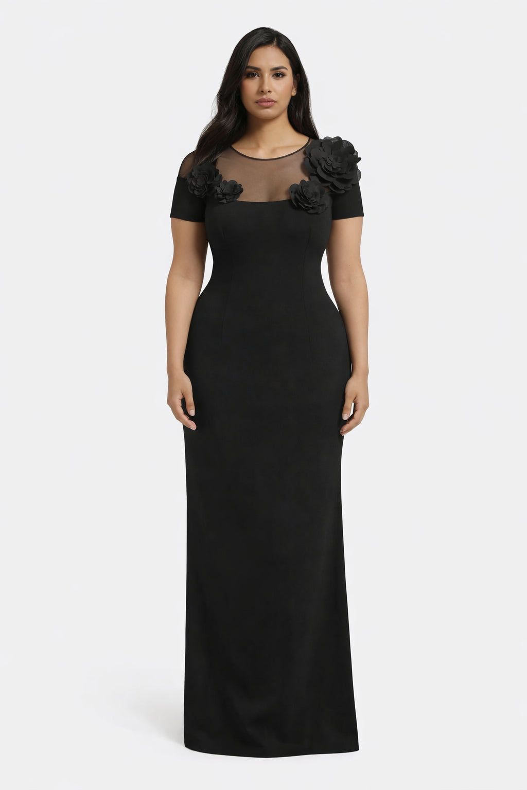 sheer-yoke gown with 3D floral appliqué – VESPER-1
