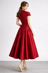 cap sleeve structured midi dress with pleated skirt – RUBY