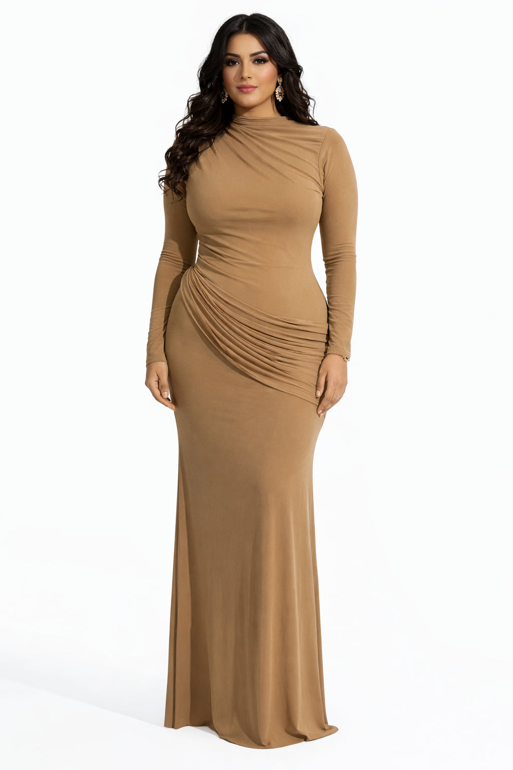 draped high-neck jersey gown – SIENNA-1