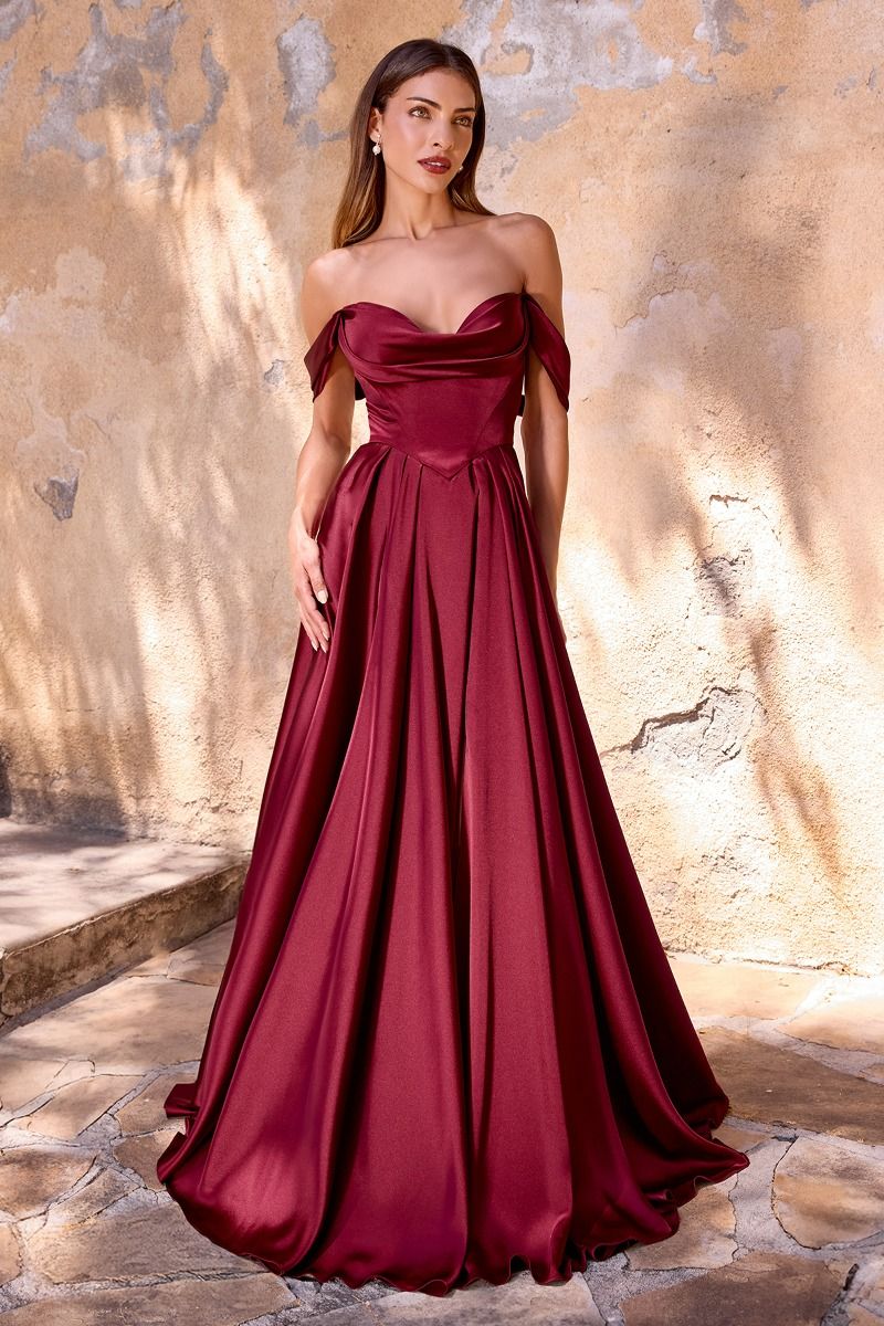 LaDivine 7449 A Line Long Formal Slit Prom Dress