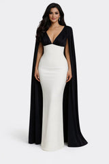Two-tone column dress with cape - Arya-1