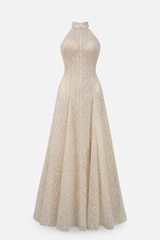 lace halter neck maxi dress with floral trim – LACE