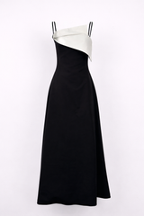 Name: one-shoulder satin midi dress with contrast fold detail – NOIRIA