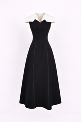 sleeveless midi dress with contrast oversized collar and contour stitching – MONO