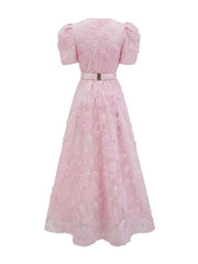 short-sleeve floral embroidered maxi dress with bow waist – ROSÉLLE