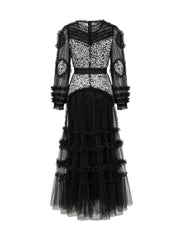 long-sleeve sequin bodice dress with layered tulle skirt – LUXE