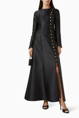 satin long-sleeve gown with button detailing – MINT GRACE