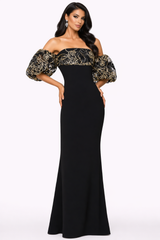 off-shoulder embroidered puff sleeve mermaid dress – OIRO