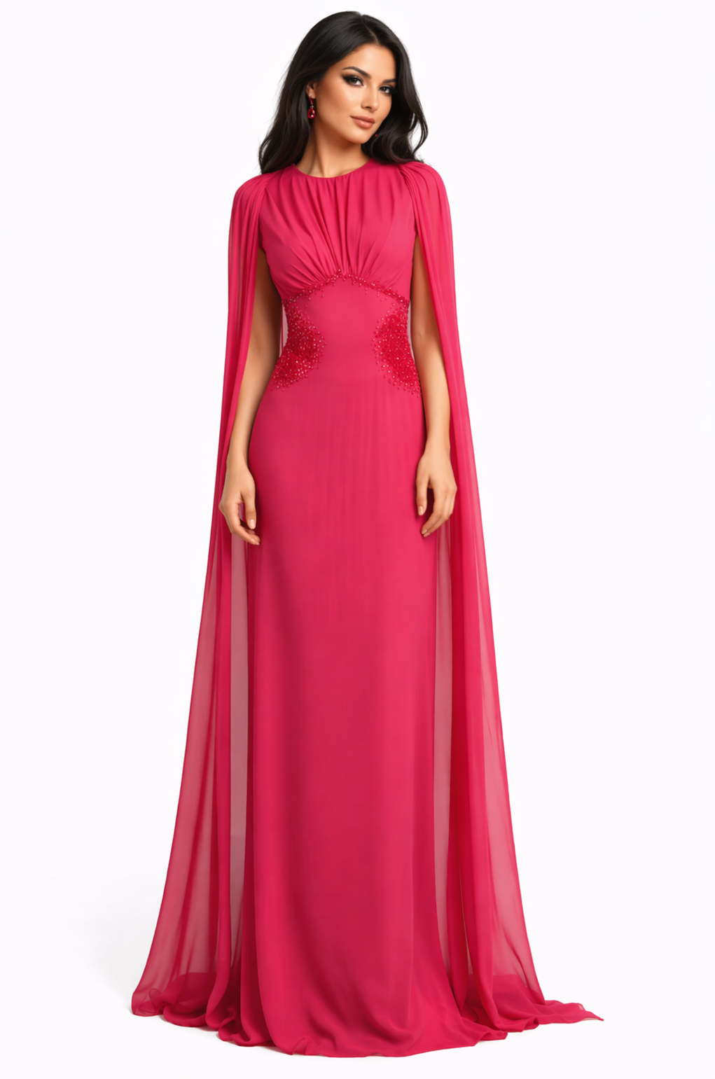 embellished waist gown with draped cape sleeves – RUBELLE