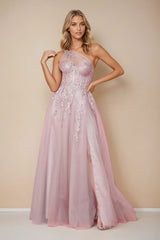 Long Prom One Shoulder Tulle Formal Ball Gown