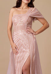 Long Couture Hand Beaded Cold Shoulder Formal Dress