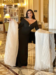off-shoulder mermaid gown with dramatic pleated sleeves – Sherrey