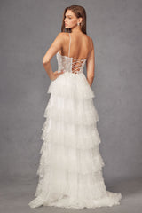 Juliet JT2464AW Glitter Ruffle Skirt Long Wedding Dress