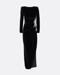 Long sleeve dress with embellished waist sides and draped details - Poppy-1