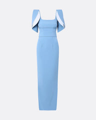square-neck column gown with sculpted flutter sleeves – SKYLA-1