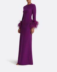 long-sleeve gown with feather-trim cuffs – AURORA-1