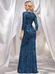 long-sleeve sequin mermaid gown with square neckline – ADELIKA