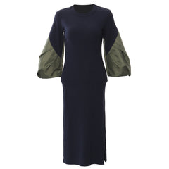 long sleeve midi dress with contrast balloon sleeves – ALESIBRA
