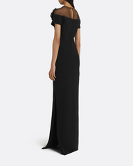 sheer-yoke gown with 3D floral appliqué – VESPER-1