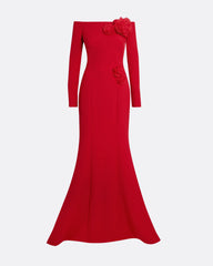 off-shoulder mermaid gown with 3D floral appliqué – RUBINA-1