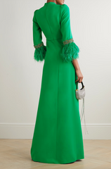 feather-trim slit-cuff gown – Tojen-1