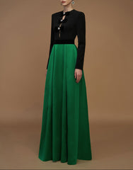 long-sleeve two-tone gown with velvet bows – REGINA