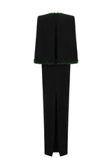plunging v-neck gown with embellished cape – EMERALD-1