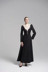 Long-sleeve A-line dress with ruffled lace neckline – VIVIENNE