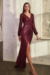 Long Sleeve Formal Sequin Dress by LaDivine B8422