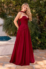 LaDivine CD395 Pleated Long Formal A Line Evening Prom Dress