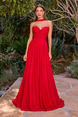 LaDivine CD395 Pleated Long Formal A Line Evening Prom Dress