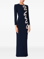 long-sleeve gown with cascading sequin ribbon – SAPPHIRE