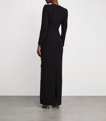 long-sleeve gown with cascading sequin ribbon – SAPPHIRE