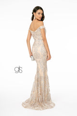 Glitter Pattern Mesh Mermaid Long Prom Dress