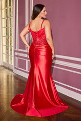 LaDivine KV1132C Beaded Fitted Long Corset Plus Size Dress