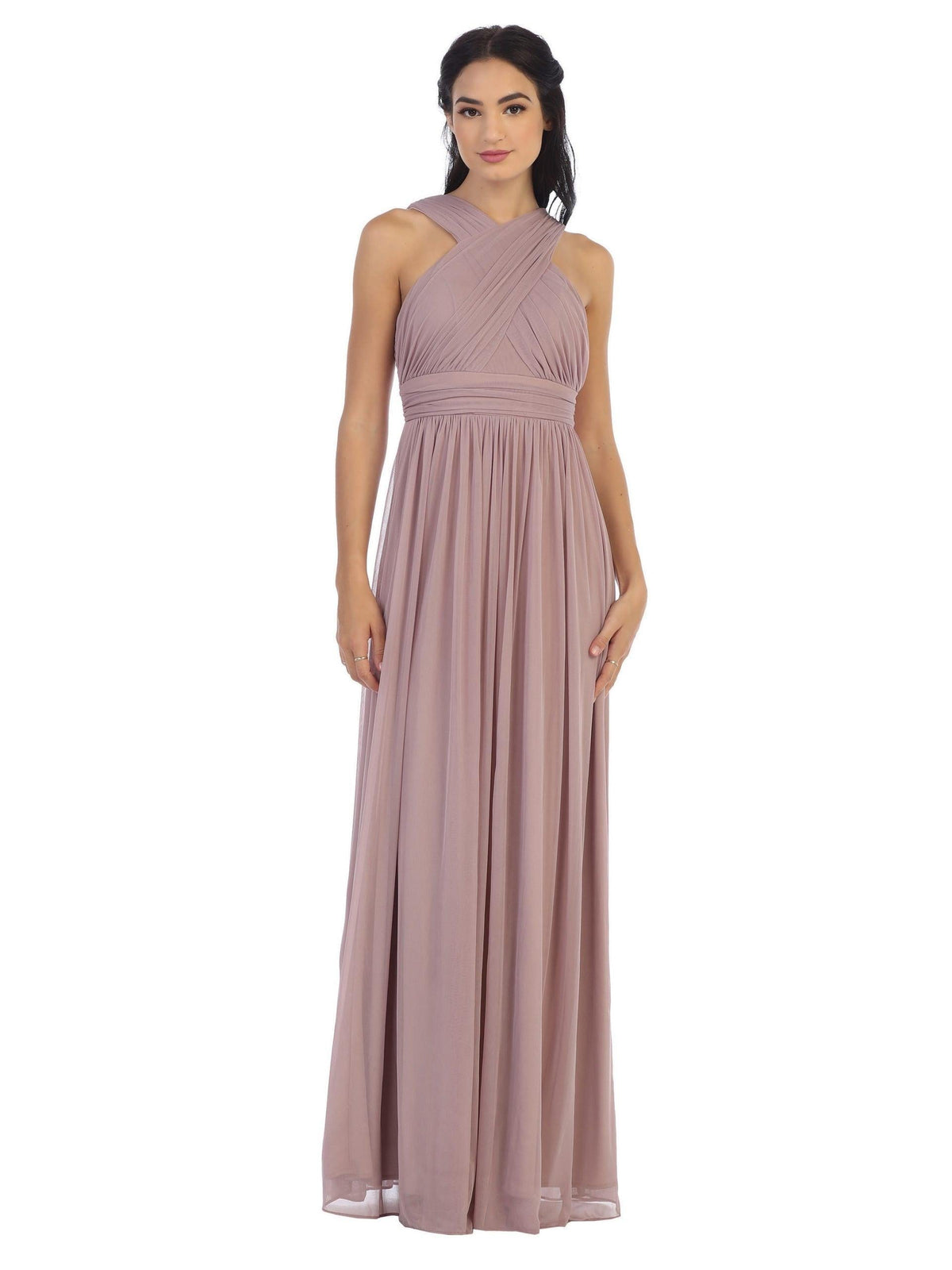 Long Criss Cross Halter Bridesmaids Dress