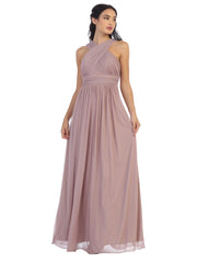 Long Criss Cross Halter Bridesmaids Dress