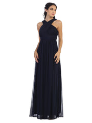 Long Criss Cross Halter Bridesmaids Dress