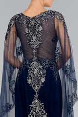 Long Evening Gown Prom Cape Dress
