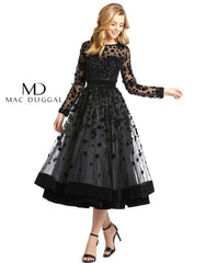 Sheer Long Sleeve A Line Short Dress by Mac Duggal 4913