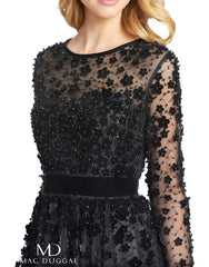 Sheer Long Sleeve A Line Short Dress by Mac Duggal 4913