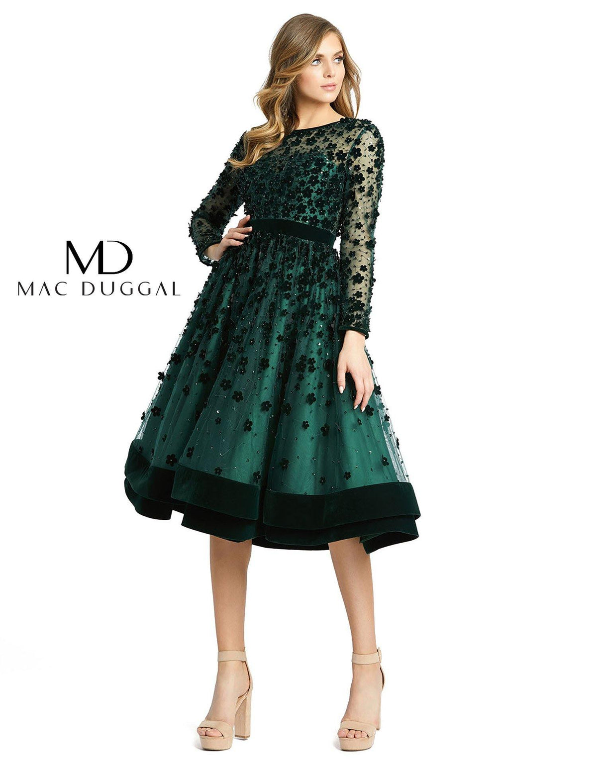 Sheer Long Sleeve A Line Short Dress by Mac Duggal 4913