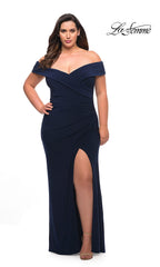 Plus-Size Navy Blue Long Prom Dress by La Femme