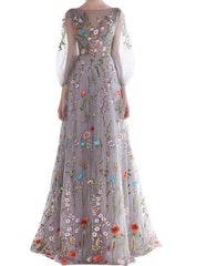 Sheer embroidered gown with floral appliqué – Arinda