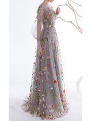 Sheer embroidered gown with floral appliqué – Arinda