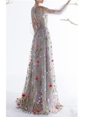 Sheer embroidered gown with floral appliqué – Arinda
