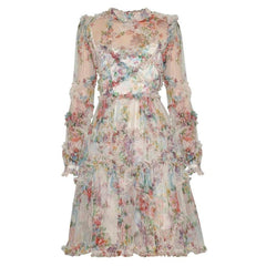 Black floral lace mini dress with sheer ruffle sleeves – Maarja