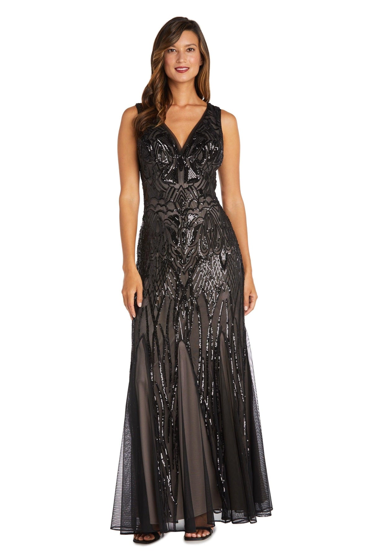 Petite Formal Beaded Dress Long Sleeveless R&M Richards 9009P